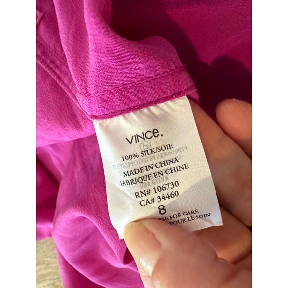 Vince Brushed Silk Long Sleeve Button Front Top Magenta S - Picture 7 of 7